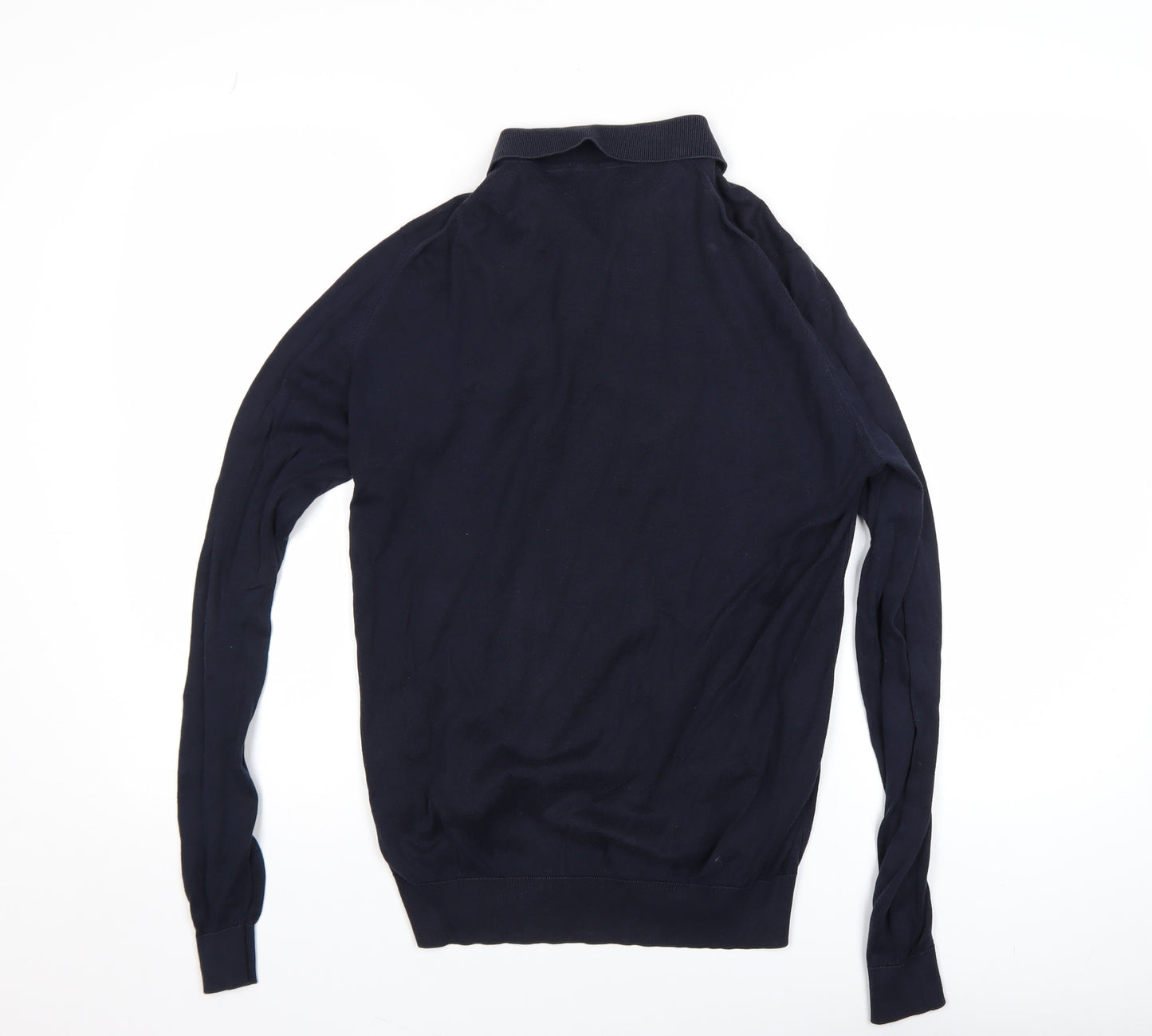 John Smedley Men's Blue Cotton Collared Henley Jumper Size M