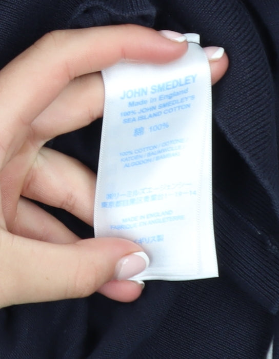 John Smedley Men's Blue Cotton Collared Henley Jumper Size M