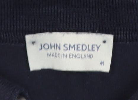 John Smedley Men's Blue Cotton Collared Henley Jumper Size M
