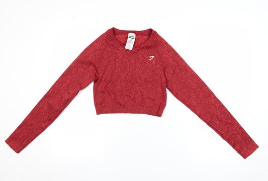 Gymshark Women Red Cropped Long Sleeve Activewear Top M
