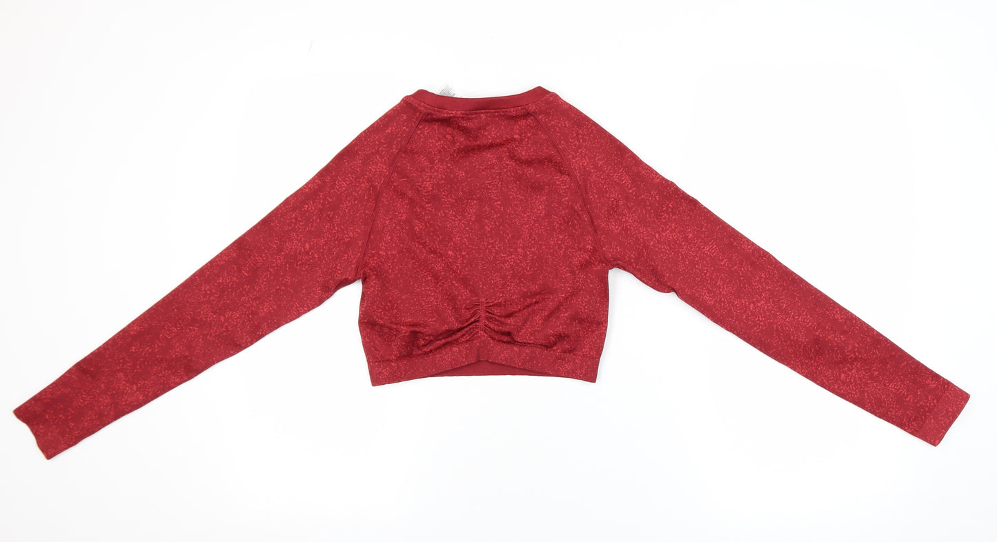 Gymshark Women Red Cropped Long Sleeve Activewear Top M