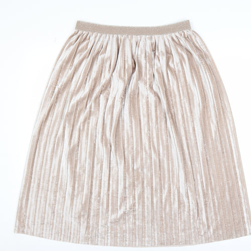 Marks and Spencer Women Beige Pleated Velvet Midi Skirt Size 12