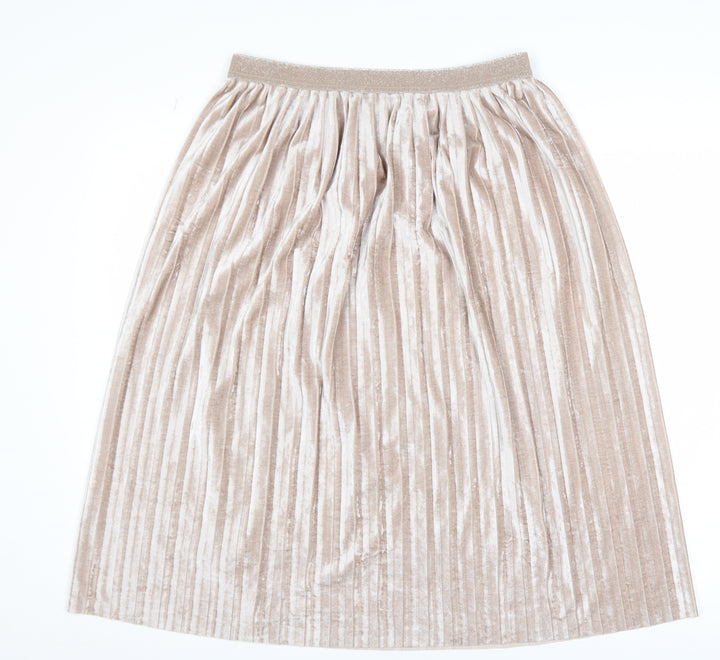 Marks and Spencer Women Beige Pleated Velvet Midi Skirt Size 12