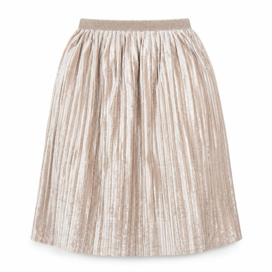 Front view of Marks & Spencer Women Beige Pleated Velvet Midi Skirt, size 12