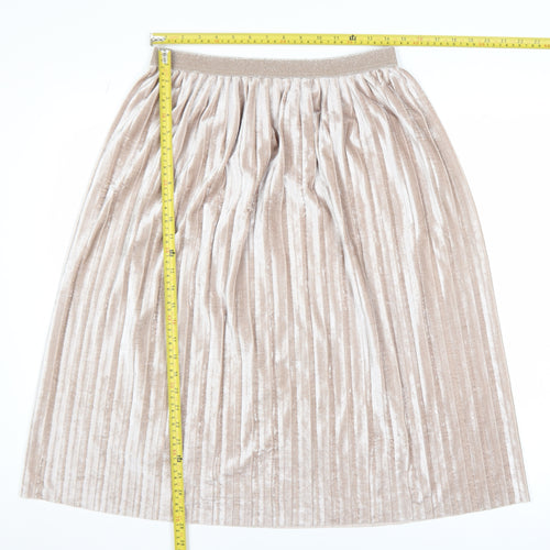 Marks and Spencer Women Beige Pleated Velvet Midi Skirt Size 12
