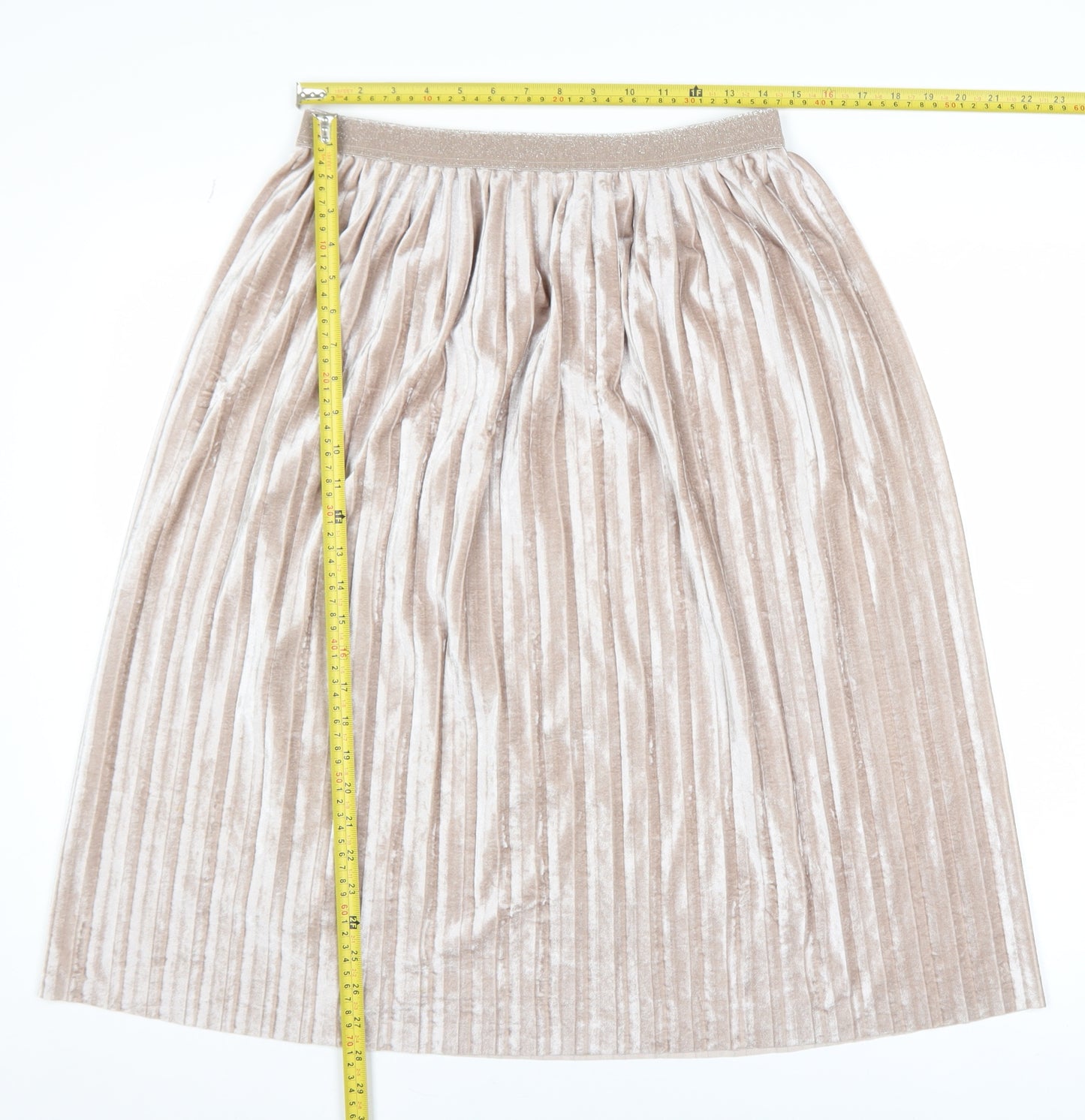 Marks and Spencer Women Beige Pleated Velvet Midi Skirt Size 12