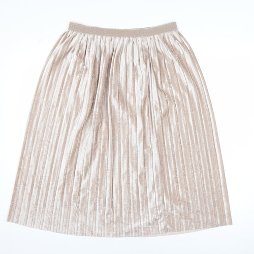 Marks and Spencer Women Beige Pleated Velvet Midi Skirt Size 12