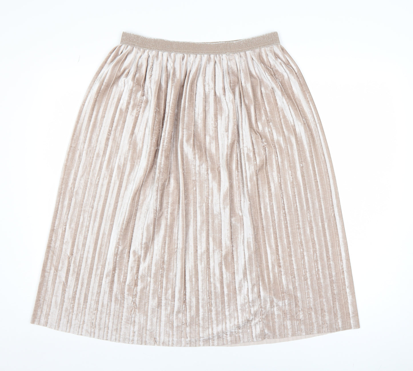 Marks and Spencer Women Beige Pleated Velvet Midi Skirt Size 12