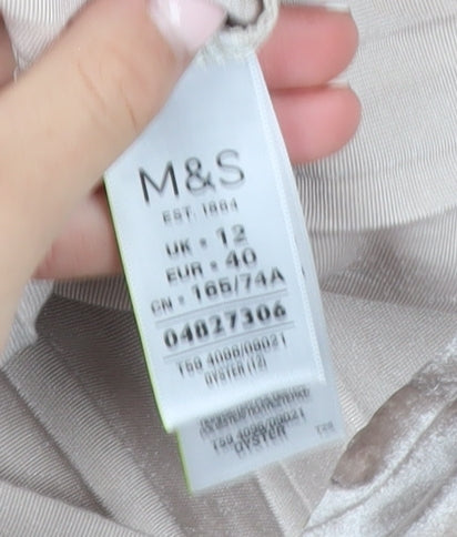 Marks and Spencer Women Beige Pleated Velvet Midi Skirt Size 12