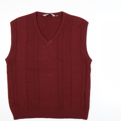 Bar Harbour Mens Red Wool Blend V-Neck Sleeveless Jumper M