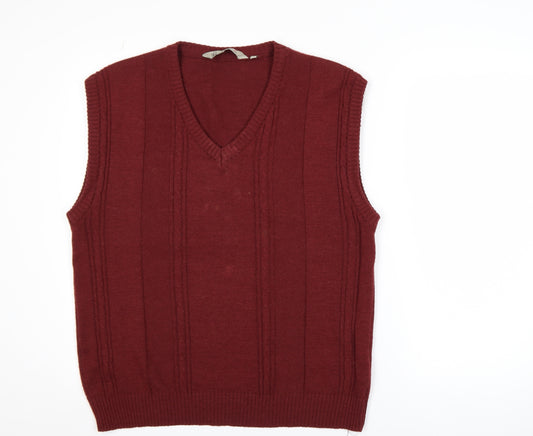 Bar Harbour Mens Red Wool Blend V-Neck Sleeveless Jumper M
