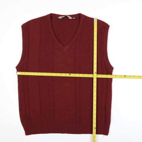 Bar Harbour Mens Red Wool Blend V-Neck Sleeveless Jumper M