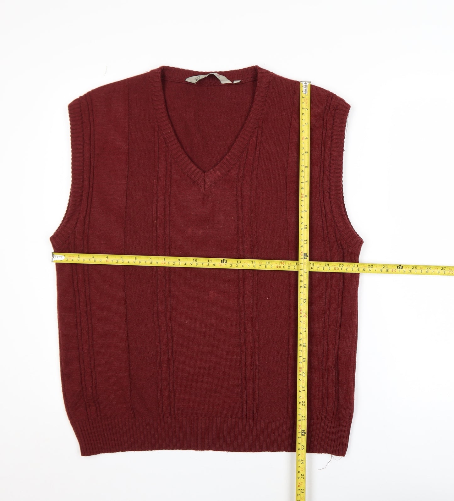 Bar Harbour Mens Red Wool Blend V-Neck Sleeveless Jumper M
