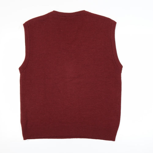 Bar Harbour Mens Red Wool Blend V-Neck Sleeveless Jumper M