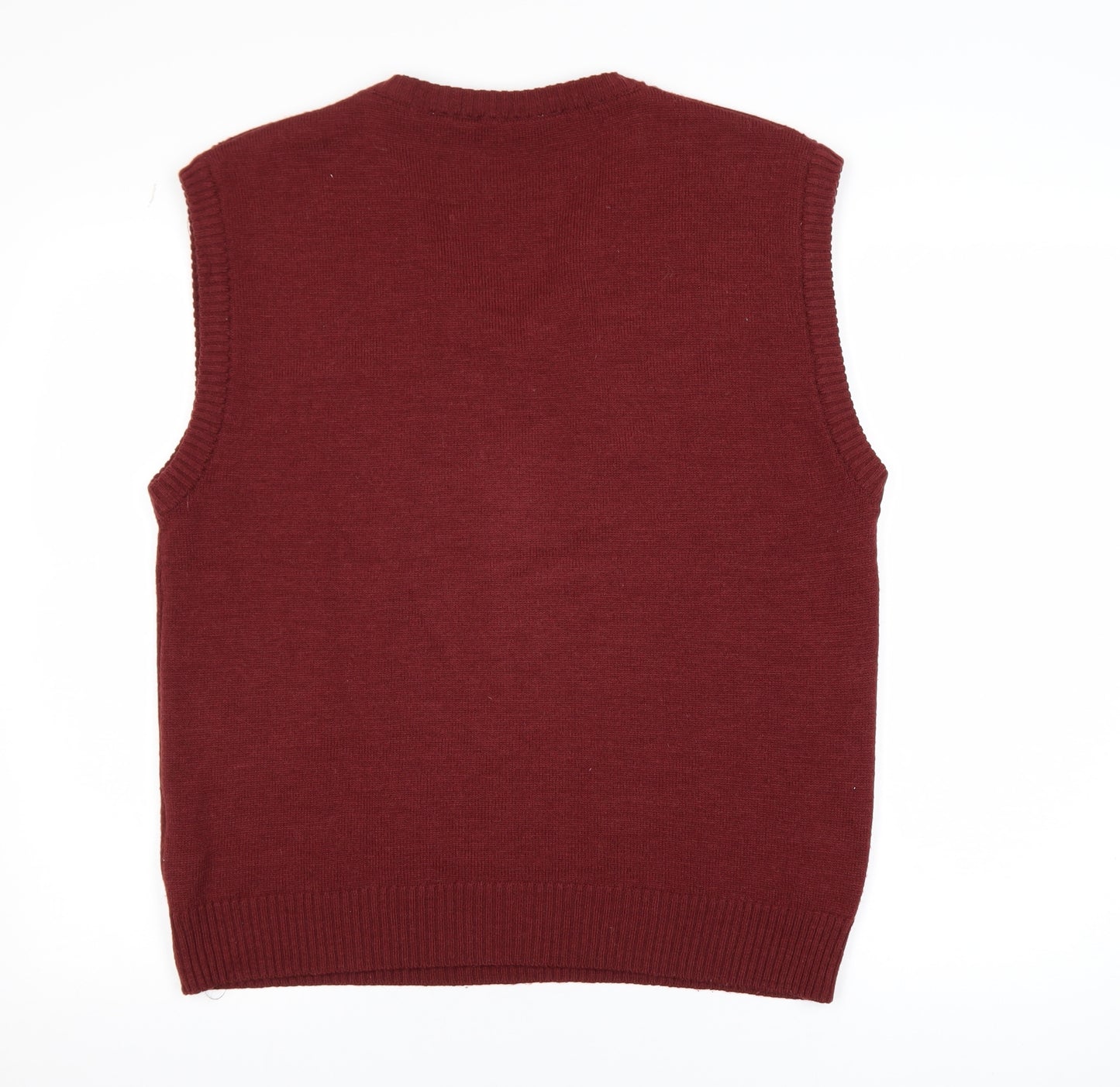 Bar Harbour Mens Red Wool Blend V-Neck Sleeveless Jumper M