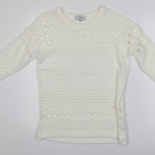 Next Women Ivory Open Knit 3/4 Sleeve Pullover Jumper M