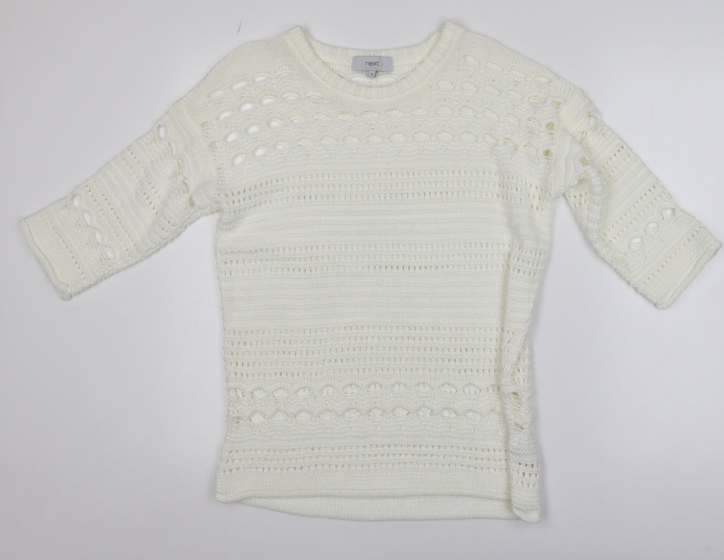 Next Women Ivory Open Knit 3/4 Sleeve Pullover Jumper M