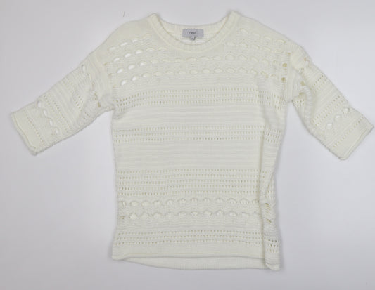Next Women Ivory Open Knit 3/4 Sleeve Pullover Jumper M