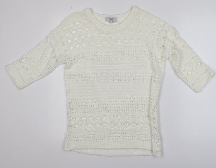 Next Women Ivory Open Knit 3/4 Sleeve Pullover Jumper M