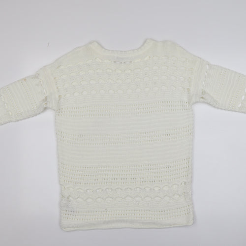 Next Women Ivory Open Knit 3/4 Sleeve Pullover Jumper M