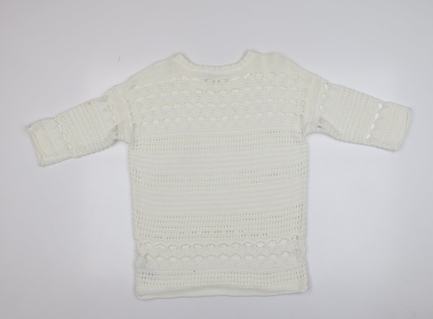 Next Women Ivory Open Knit 3/4 Sleeve Pullover Jumper M