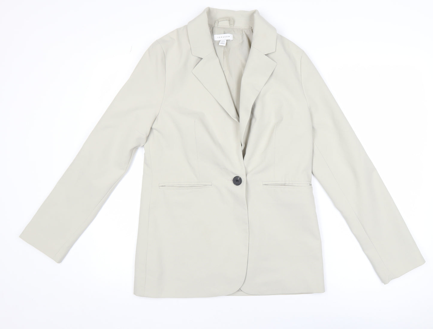 Topshop Women Beige Single-Breasted Blazer UK 6 Classic Fit