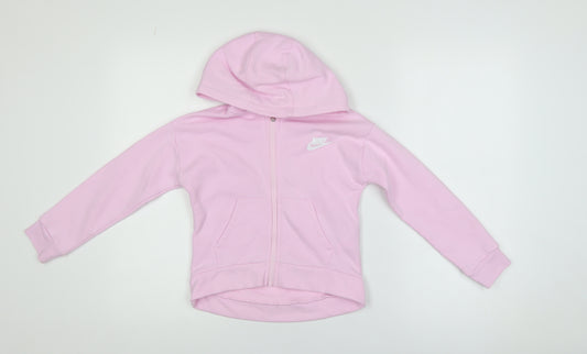 Nike Girls Pink Full Zip Hoodie 6-7 Years Hooded Fleece Sweatshirt