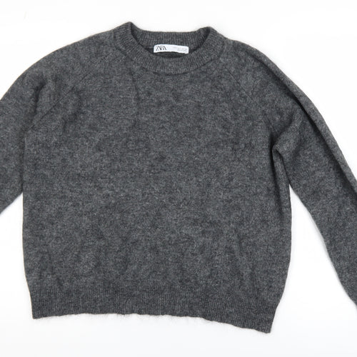 Zara Women Grey Wool Blend Crew Neck Long Sleeve Pullover Jumper Size L