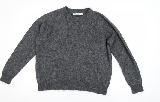 Zara Women Grey Wool Blend Crew Neck Long Sleeve Pullover Jumper Size L