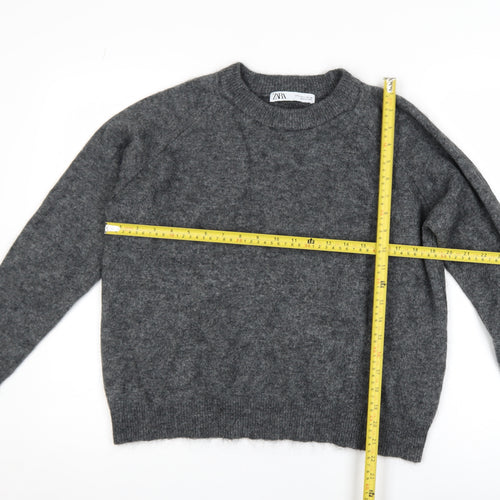 Zara Women Grey Wool Blend Crew Neck Long Sleeve Pullover Jumper Size L