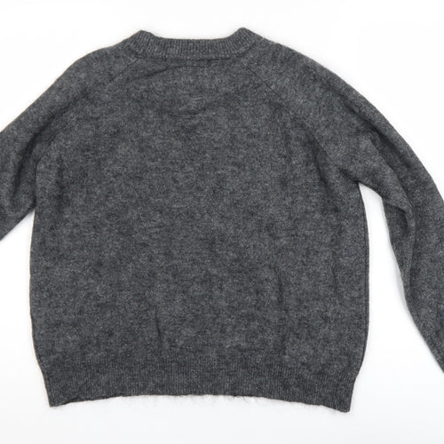Zara Women Grey Wool Blend Crew Neck Long Sleeve Pullover Jumper Size L