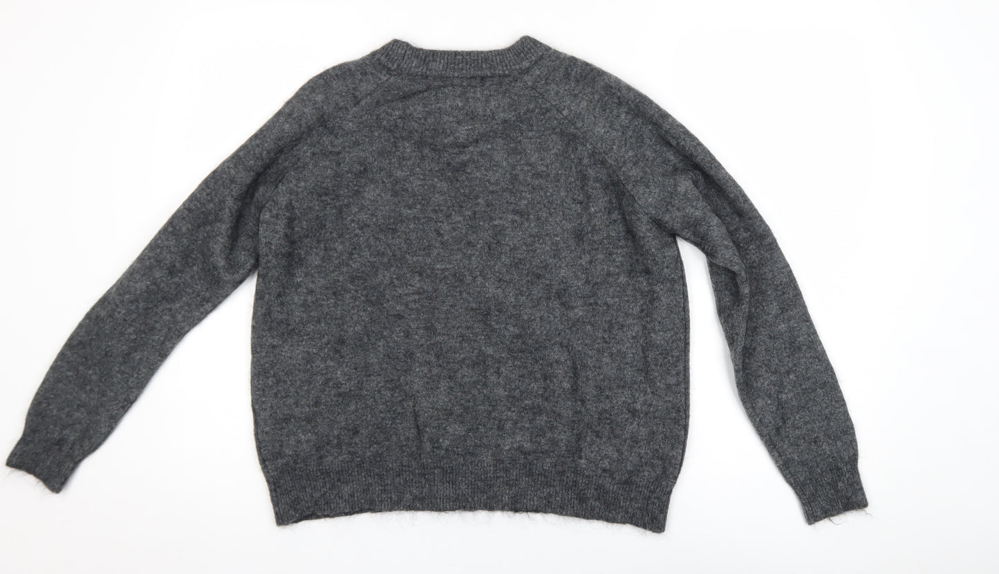 Zara Women Grey Wool Blend Crew Neck Long Sleeve Pullover Jumper Size L