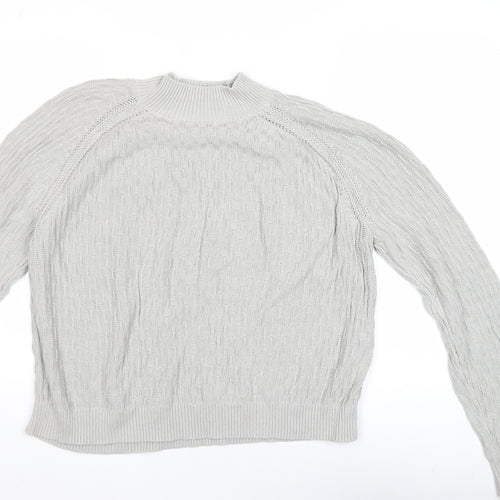 Fat Face Women Grey Cotton Cable-Knit Mock Neck Jumper Size 14