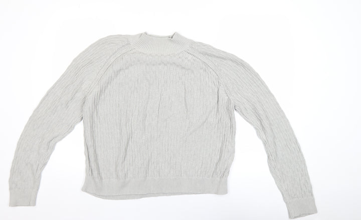 Fat Face Women Grey Cotton Cable-Knit Mock Neck Jumper Size 14