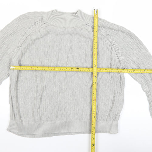 Fat Face Women Grey Cotton Cable-Knit Mock Neck Jumper Size 14