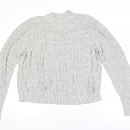 Fat Face Women Grey Cotton Cable-Knit Mock Neck Jumper Size 14