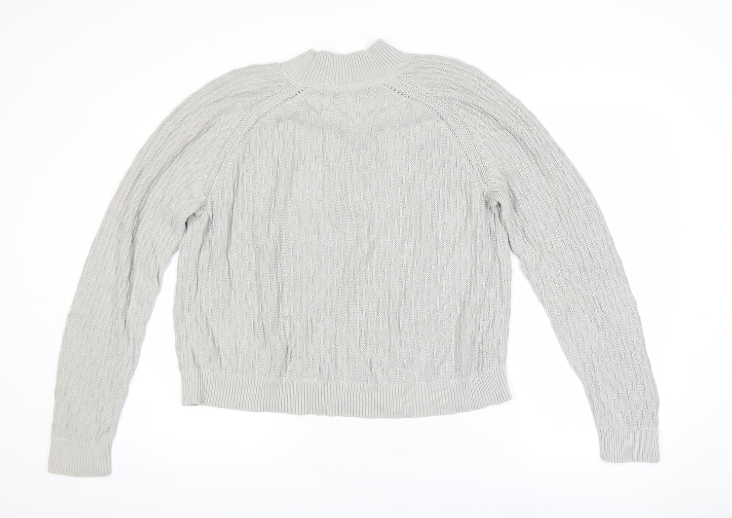 Fat Face Women Grey Cotton Cable-Knit Mock Neck Jumper Size 14
