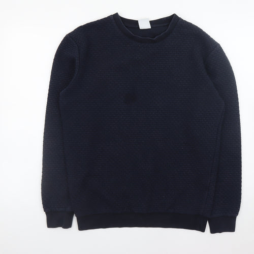 Zara Men's Blue Textured Knit Crew Neck Sweatshirt Size M