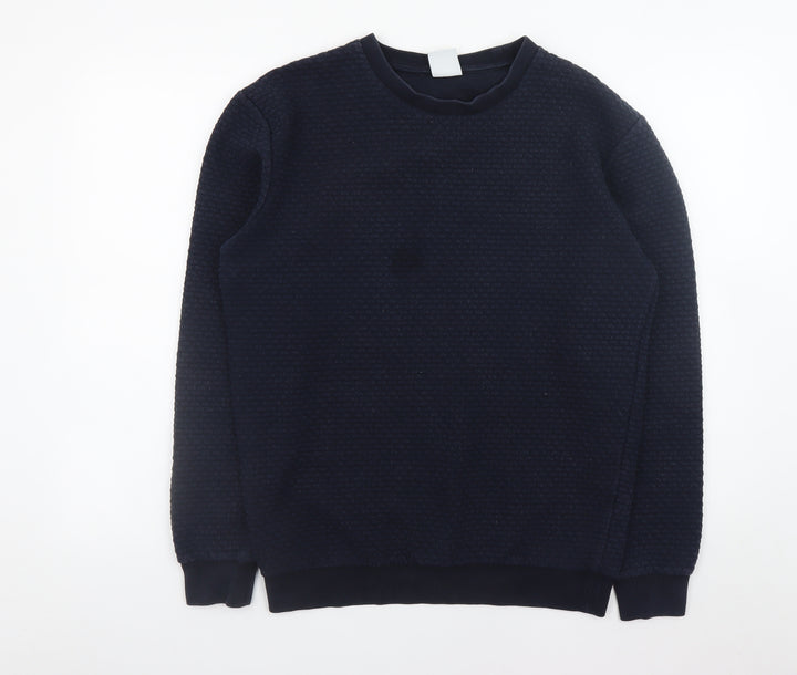 Zara Men's Blue Textured Knit Crew Neck Sweatshirt Size M