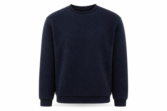 Front view of Zara Men's Blue Textured Knit Crew Neck Sweatshirt, size M