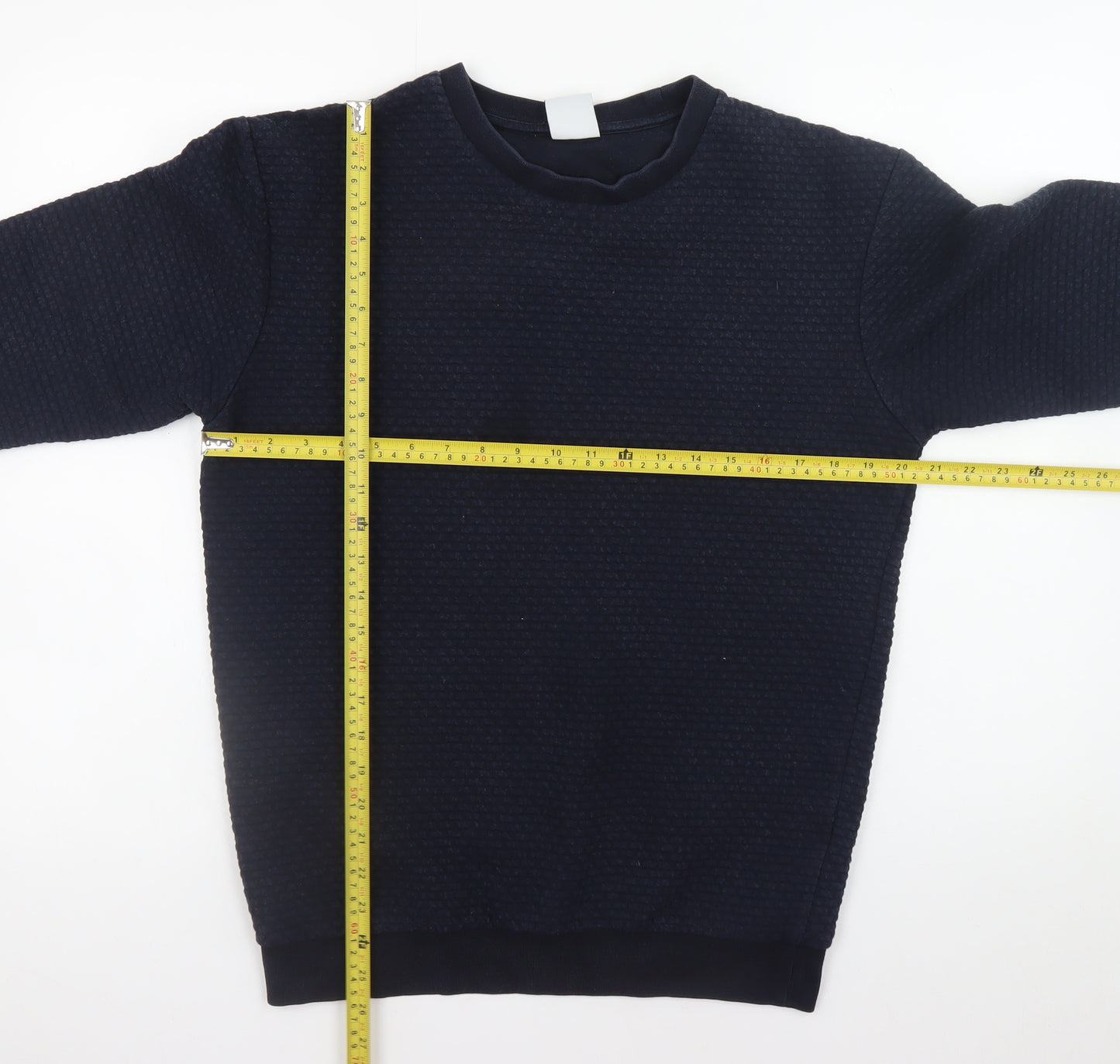 Zara Men's Blue Textured Knit Crew Neck Sweatshirt Size M