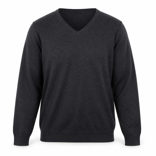 Front view of Jack Reid Men's Grey V-Neck Cotton Blend Jumper M
