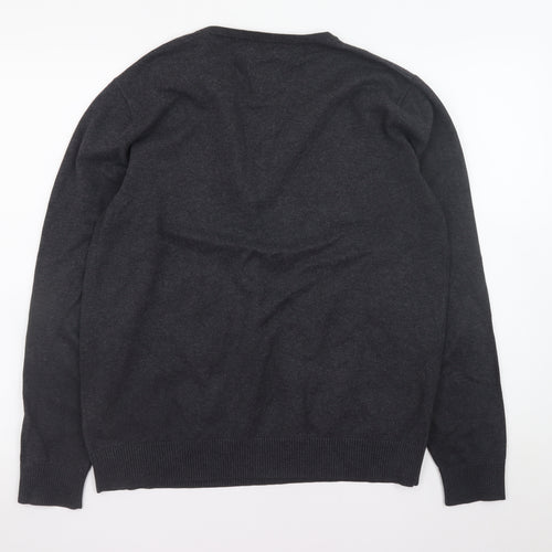 Jack Reid Men's Grey V-Neck Cotton Blend Jumper M