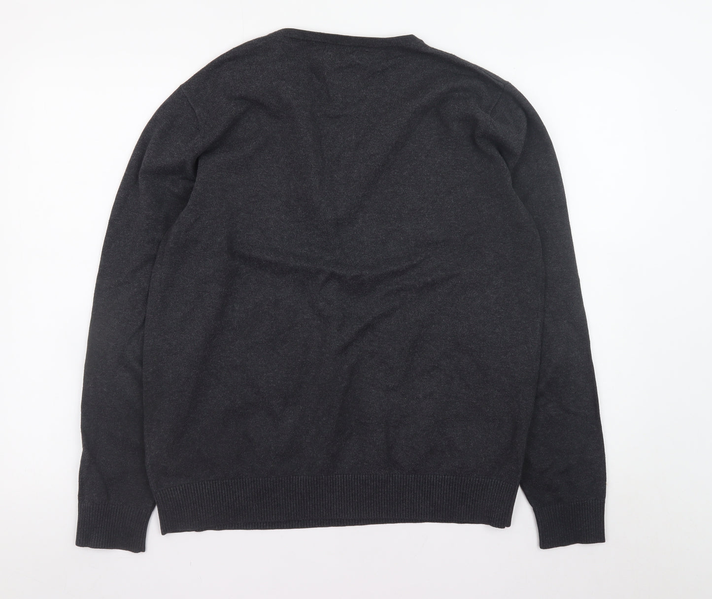 Jack Reid Men's Grey V-Neck Cotton Blend Jumper M