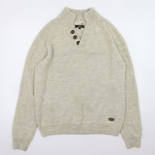 EASY Men's Beige Henley Jumper L Wool Blend Knit