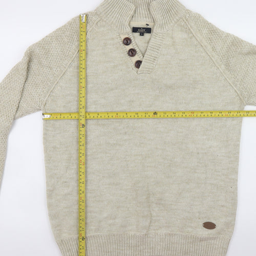 EASY Men's Beige Henley Jumper L Wool Blend Knit