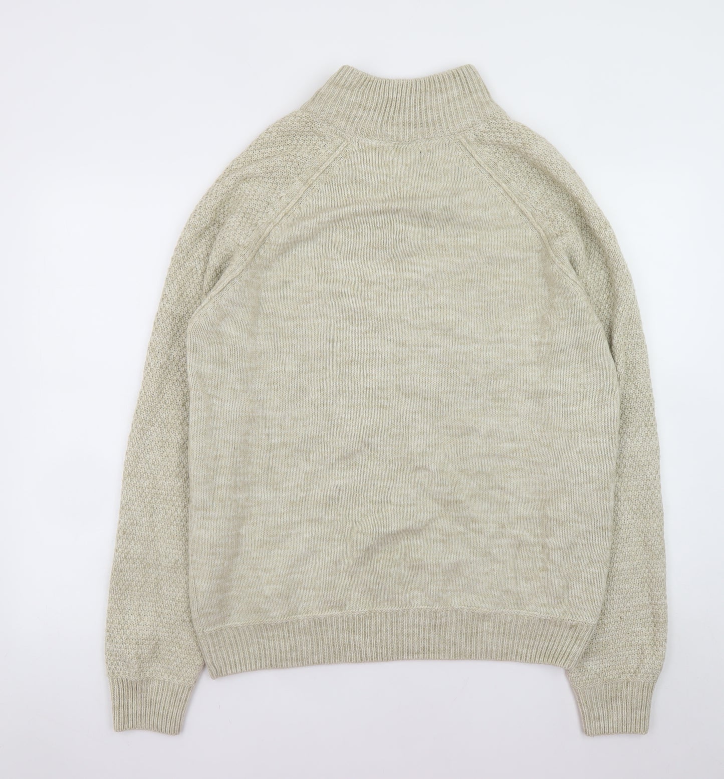 EASY Men's Beige Henley Jumper L Wool Blend Knit