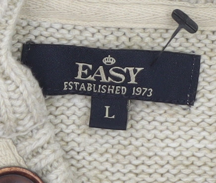 EASY Men's Beige Henley Jumper L Wool Blend Knit