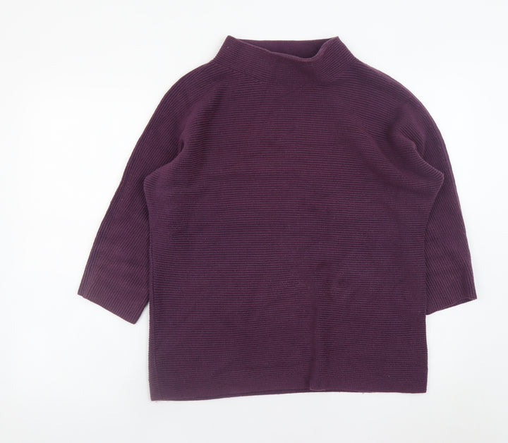 Lands' End Womens Purple Mock Neck 3/4 Sleeve Knit Pullover Jumper M