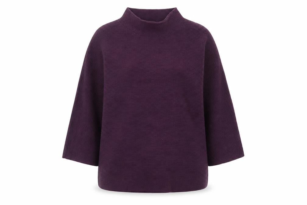 Front view of Lands' End women’s purple mock neck 3/4 sleeve knit jumper m